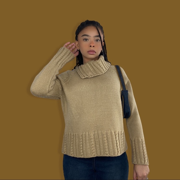 Vintage 90s Tan Turtleneck Sweater - Picture 1 of 1